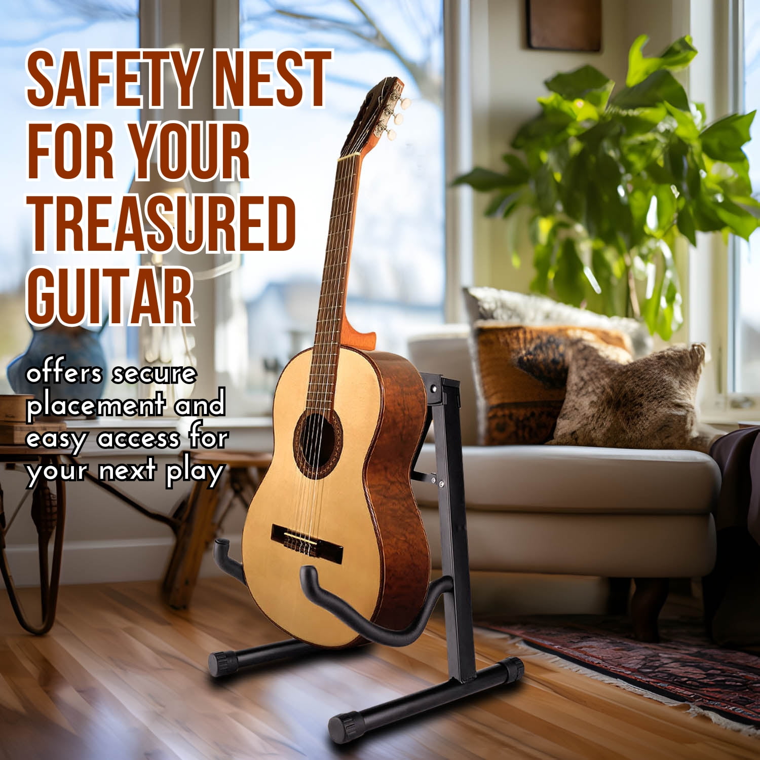 Guitar A-Frame Stand Floor Support for Acoustic and Electric Guitars - Portable Instrument Stand Rack Holder Display for Classical Guitar and Bass, Violin, Ukulele, Banjo, Mandolin
