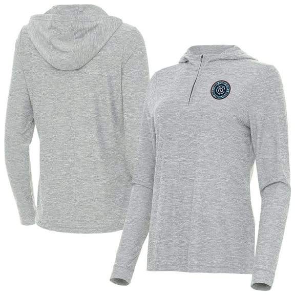 Women's-Antigua  Heather Gray New York City FC Daybreak Quarter-Zip Hoodie