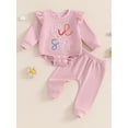 thumbnail image 2 of Suealasg 2Pcs Baby Girls Fall Outfits 3 6 Months Newborn Girls Long Sleeve Letter Print Romper Long Pants 12 18 Months Infant Girls Autumn Clothes, 2 of 8