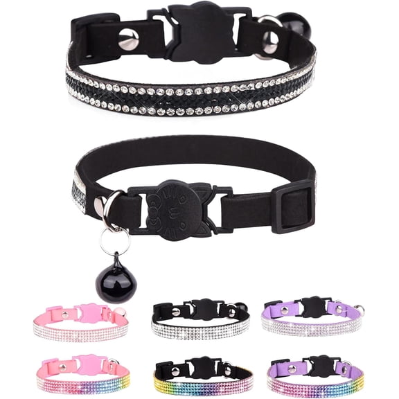 1 Pack Cat Collars for Girl Cats with Rhinestone Soft Velvet,Breakaway Cat Collars with Bell,Adjustable Safe Kitten Collar