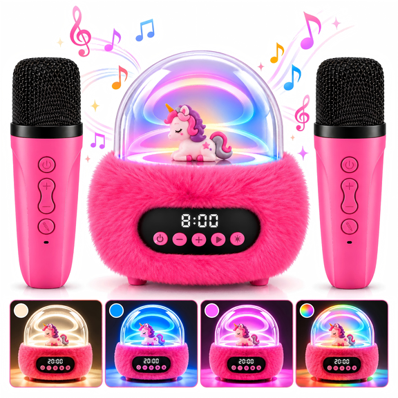 LAKWAR Kids Karaoke Machine for Girls with 2 Wireless Mics, Portable Mini Bluetooth Speaker, Home Party Singing Toy Gift Ages 3-12, Pink