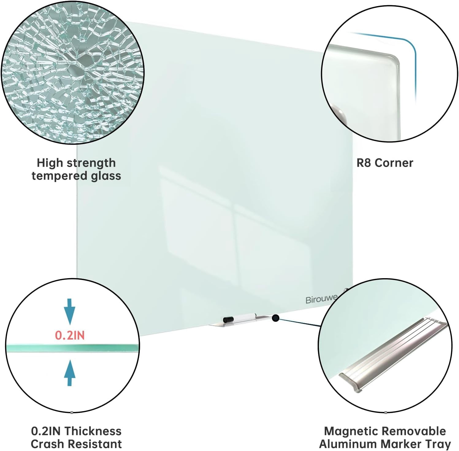 Magnetic Glass Whiteboard - Glass Dry Erase Board 36x48 Large Frameless Glass Board for Walls Office School and Home