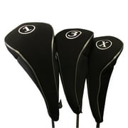 Black Golf Zipper Head Covers Driver 1 3 X Fairway Woods Headcovers Metal Neoprene Traditional Plain Protective Covers Fits All Fairway Clubs and Drivers up to 460cc