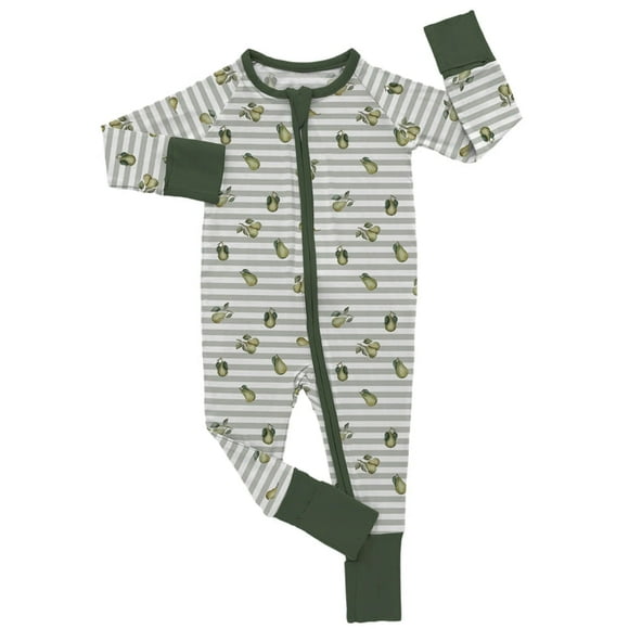 Pear Orchard Stripes Baby Butter Bamboo Footies 6-9M