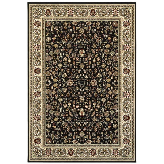 Oriental Weavers Kashan Area Rug - 108B1 - 6'7" x 9'6" - in Black/ Ivory - Vintage Inspired, Stain Resistant, Family and Pet Friendly , Dining, Living Room Rug