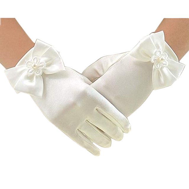 Guantes cortos formales para niñas para bodas, fiestas y desfiles: un detalle elegante para los vestidos de las princesitas Satin Glamour