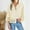 Beige, variant on Womens 3/4 Bell Sleeve Button Down Shirts Casual Ruffle Hem Tops Eyelet Blouse Hollow Out Solid Color Ladies Tops