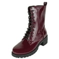 thumbnail image 2 of Top Moda Women Combat Army Style Boots Lace Up Side Zipper Lug Sole Booties Red Burgundy Wine Patent 6, 2 of 4