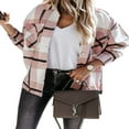 thumbnail image 1 of Womens Plaid Lapel Button Short Pocketed Shacket Shirts Coats, 1 of 5