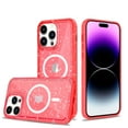 thumbnail image 2 of For Apple iPhone 15 (6.1") Transparent Glitter Shiny Sparkle Bling Compatible with MagSafe wireless charger TPU Frame Cover ,Xpm Phone Case [ Red ], 2 of 3