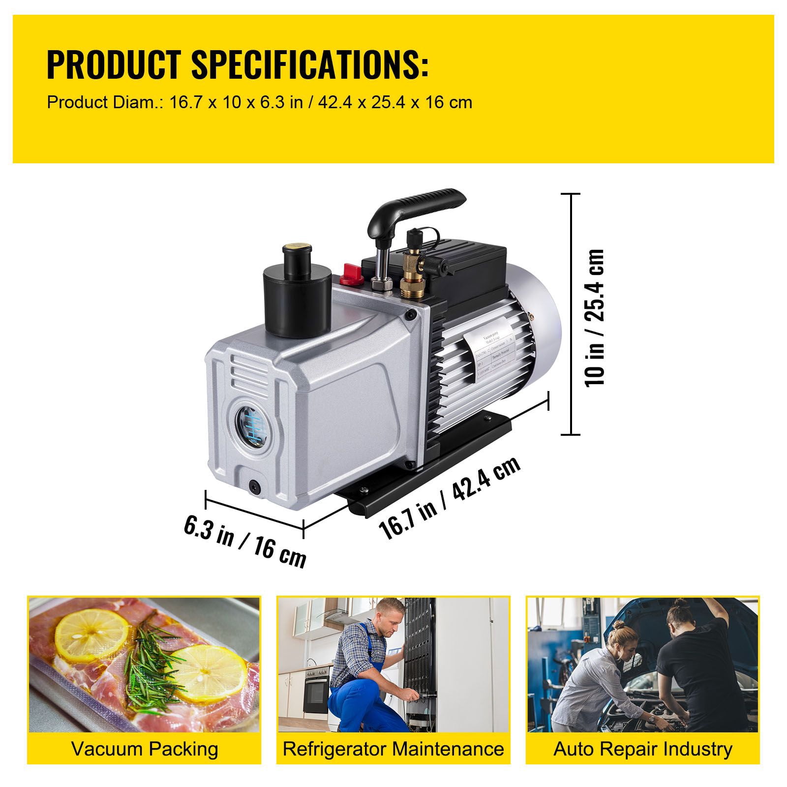 Single Stage Vacuum Pump 12CFM 1 HP, 110V HVAC Refrigerant Evacuation Pump for AC Automotive Use, 5PA Ultimate Vacuum Rotary Vane Air Tool
