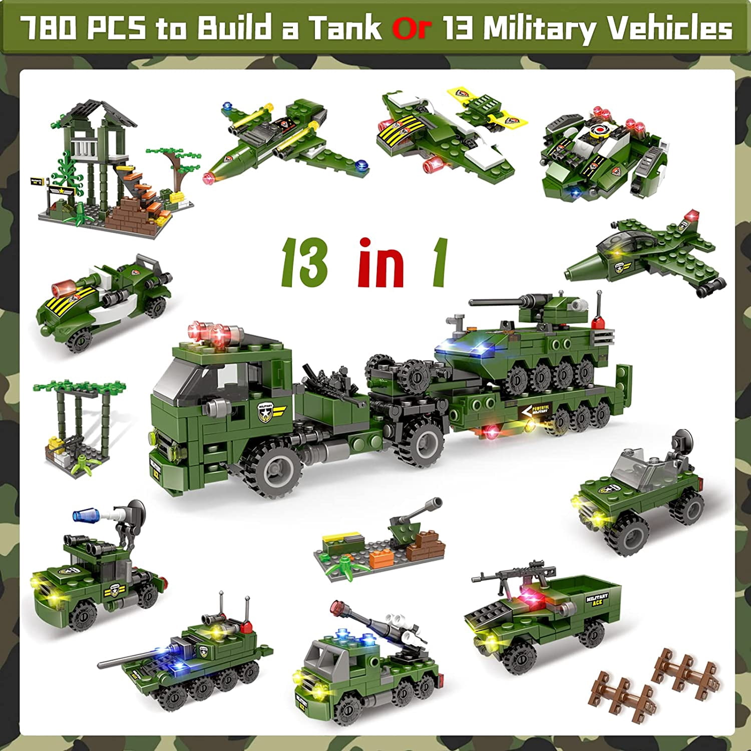 1164 Pcs Building Toy Set, City Building Block Kit for Boys Girls, Army Military Base Corps War Stem Toys, Gift for Kids Ages 6-12, Green