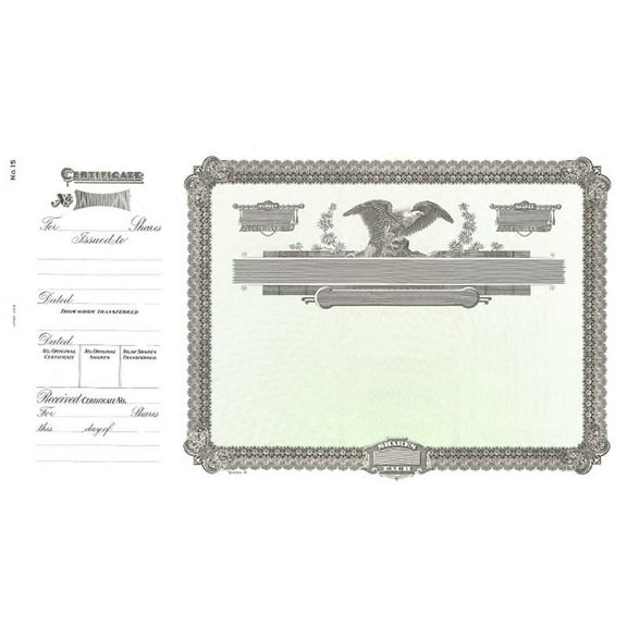 Goes 15 Blank Stock Certificate, Corporation Stock Certificates, Size 8-1/2" x 15", Printable, Laser or Ink Jet Compatiable (Pack of 5)