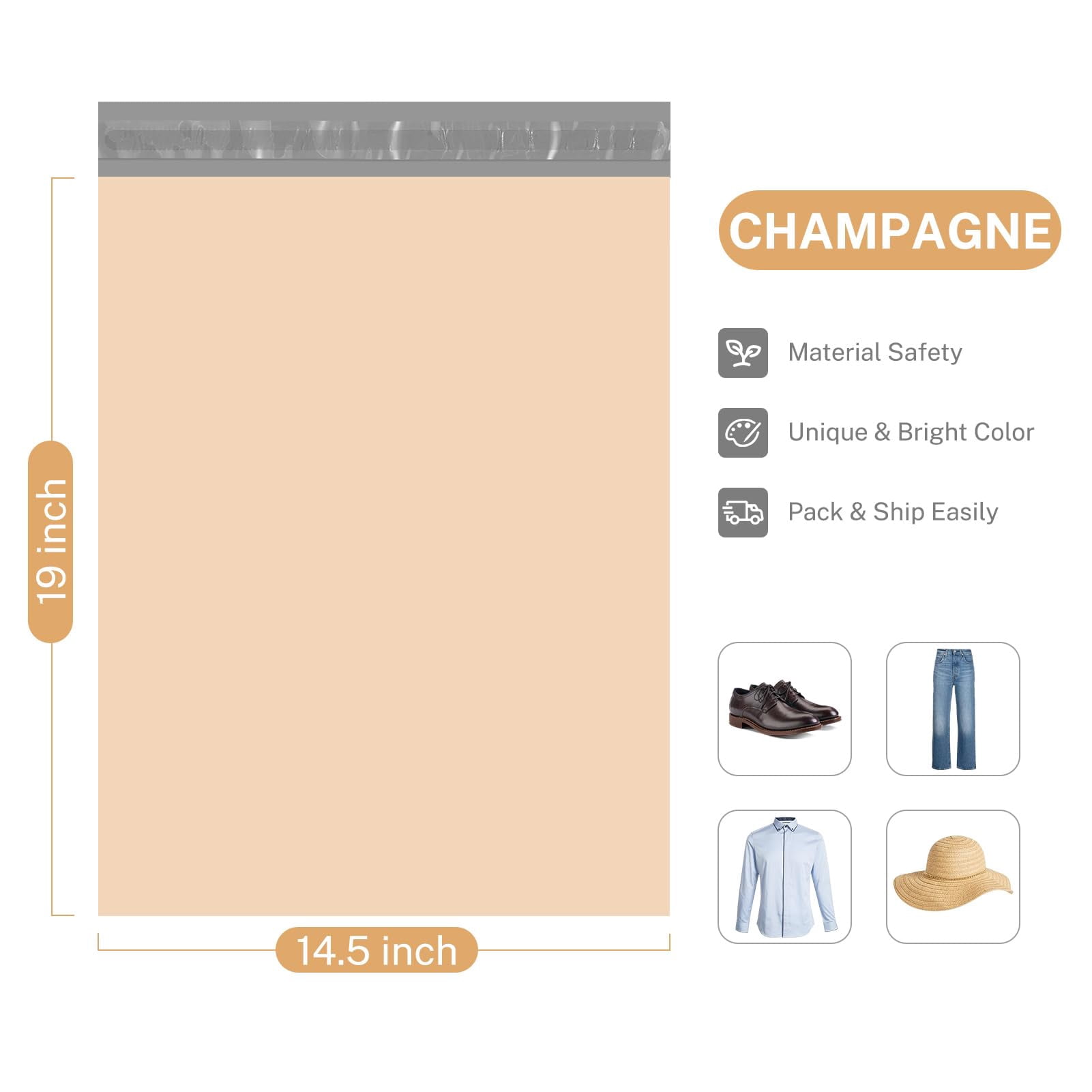 Medium Size Poly Mailers 14.5x19 500 Pieces, Tamper Proof Shipping Bags for Clothes Shoes, Opaque Mailing Envelopes for Small Business, Beige