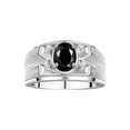 thumbnail image 1 of RYLOS Men's Rings Sterling Silver Rings Classic Designer Style 8X6MM Oval Gemstone &  Diamond Ring Onyx October Birthstone Rings For Men Size 10, 1 of 7