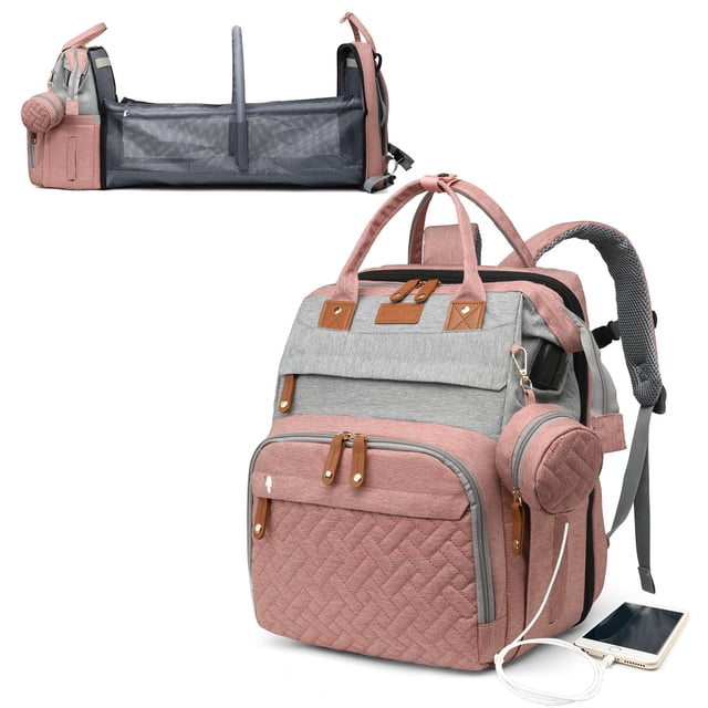 Mochila para pañales Astro alan Baby con cambiador, gris y rosa