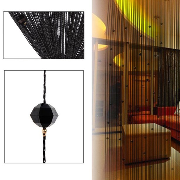 Cortina De Cuentas De Cristal Cordón decorativo Cortina Perlas Panel de pared Franja Habitación Puerta Ventana Negro Tmvgtek Libre de BPA