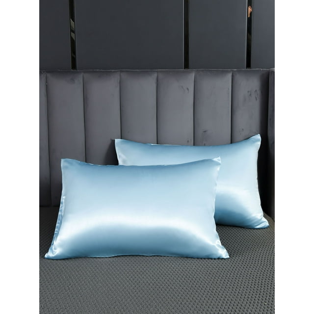 Move Over Blue Satin Pillowcases King, Silk like Satin Pillow Cover Set of 2, Silky Microfiber Solid Pattern, 2 Pack