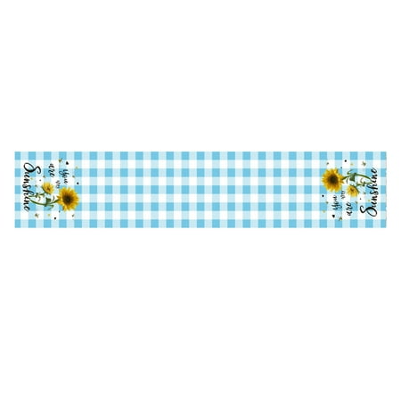 

AdXKenry Gray Decorative Table Runner Bee Festival Long Cotton Dirt Decorative Tablecloth Plaid Sunflower Table Flag