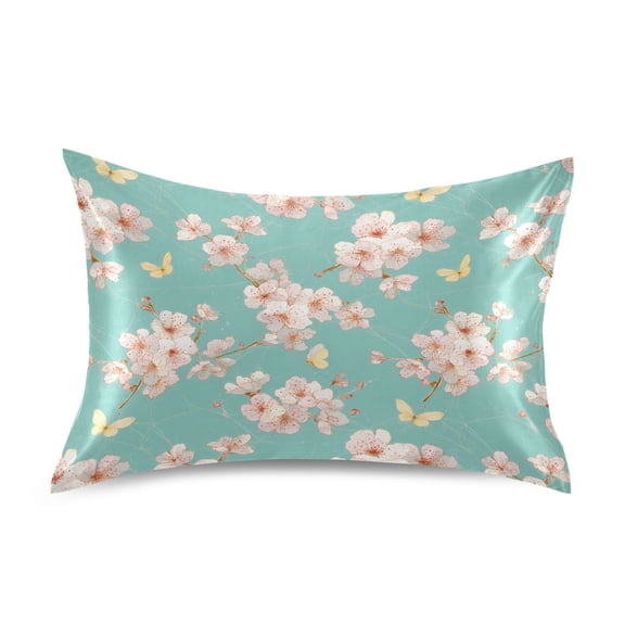Ryvnso Satin Pillowcase Butterfly Cherry Blossom Pillow Cases Standard Size 26x20in