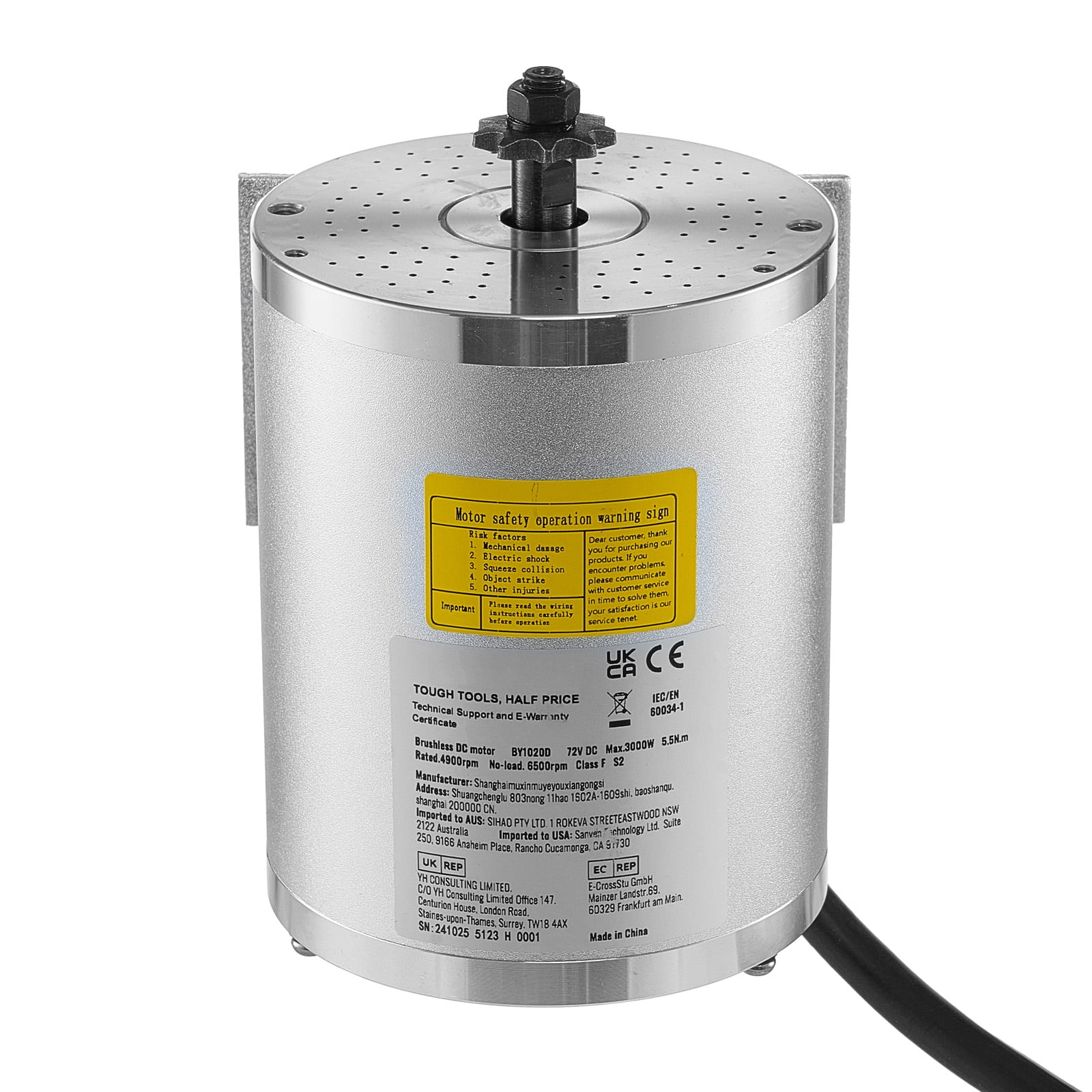 KFFKFF 3000W Brushless DC Electric Motor, 72V 4900rpm, Ideal for Go Kart, Electric Dirt Bike, E-Bike, Motorcycle Scooter, DIY Projects