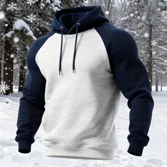 UQJfacai Hoodie for Men Patchwork Fleece Hooded Sweatshirts Color Block Raglan Long Sleeve Fall Winter Casual Fashion Pullover Tops