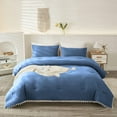 thumbnail image 2 of DNG Luxury 3 Piece Pom Pom Plain Pattern Comforter Set, 800 Thread Count, 100% Egyptian Cotton, White Vintage Pom-Pom Fringe Super Soft (Full/Queen Size Medium Blue Color), 2 of 9