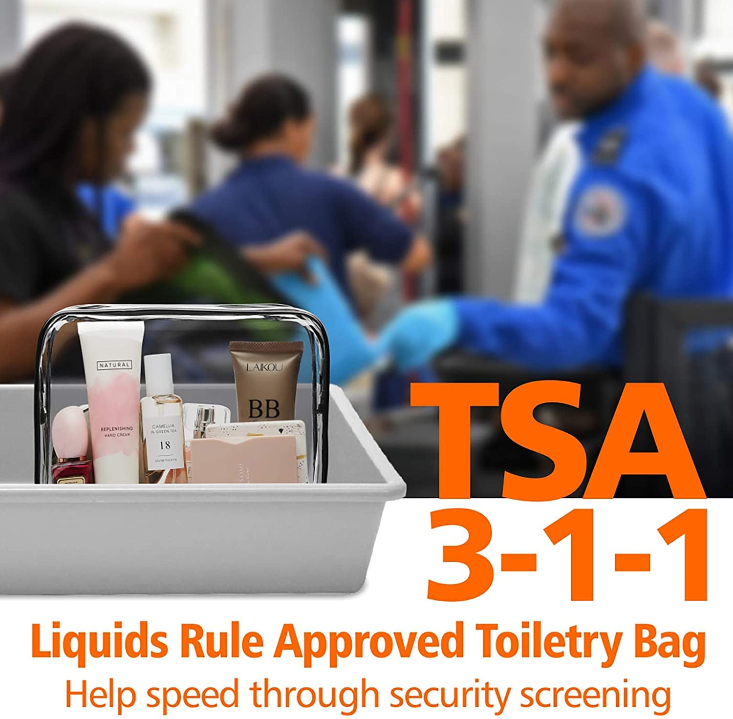 Cableinth TSA Approved Clear Travel Toiletry Bag-Quart Sized with  Zipper-Airport Airline Compliant Bag/Bottles-Men's/Women's 3-1-1 Kit+Travel  (1