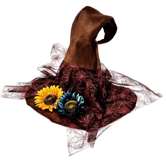 Halloween Glitter Witch Hat for Women with Mesh Veil, Pointed Cone Wide Brim Costume Hat, Wizard Accessory for Party Dress Up Cosplay Stage Brown