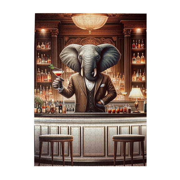 500 PCS 500 Piece Vibrant Jigsaw Puzzle Funny Elephant Bartender,Challenging Brain Exercise,Wonderful Imagination,Unique Animal Wooden Puzzle For Adults,Family Leisure And Entertainment