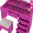 thumbnail image 3 of Ktaxon Large Makeup Vanity, Get Ready with Me GRWM Vanity Table Set w/ Visible Glass Top w/ Charging Station, Pink, 3 of 11