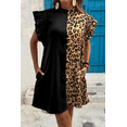 thumbnail image 5 of Women's Black Leopard Contrast Patchwork Ruffled Sleeve Short Shift Dress - [ZhiHiMeRi] | L, 5 of 6