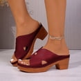 thumbnail image 3 of Rokment Orthopedic Mules Dressy Sandals for Women Ladies Summer Fashion Casual Leather Open Toe Platform Chunky Block High Heels Comfortable Arch Support Walking Dress Slip on Slides Wine Size 8, 3 of 6