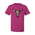 thumbnail image 2 of Wild Bobby, Colorful Rainbow Cow Bull Skull Animal Lover Men's Graphic T-Shirt, Fuschia, 2XL, 2 of 3