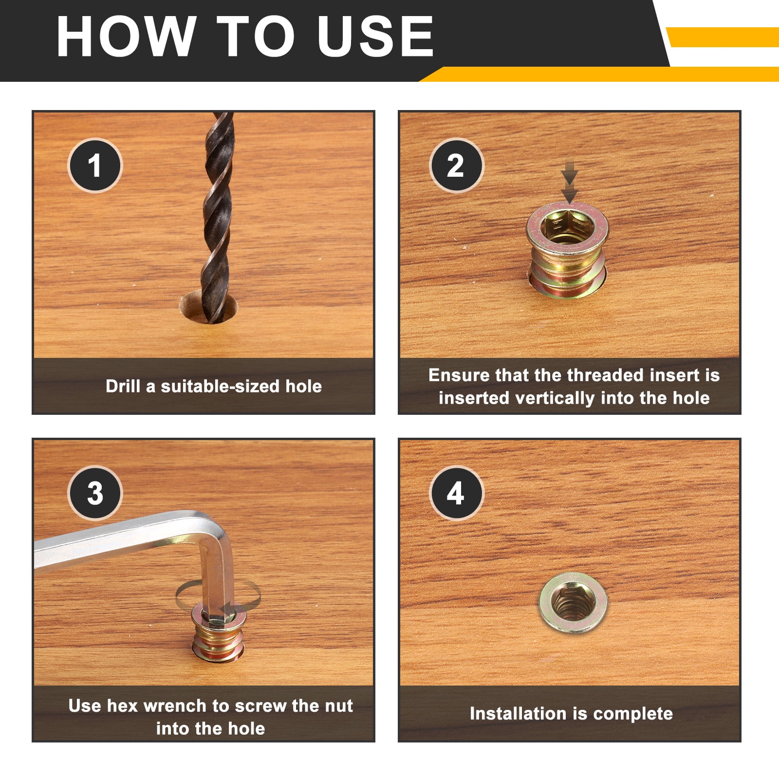 30Sets 5/16 x 1-5/32" Furniture Screw Threaded Inserts for Wood, 5/16 x 19/32" Inserts Nut Bolt Fastener Connector with Hex Socket Drive Mount for Secure Joints
