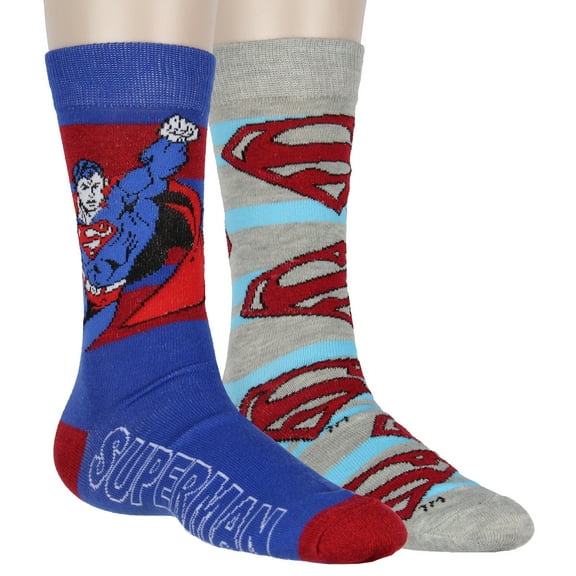 DC Comics Superman Socks Men's 2-Pack Shield and Character Design Adult Mid-Calf Crew Socks Shoe Size 8-12