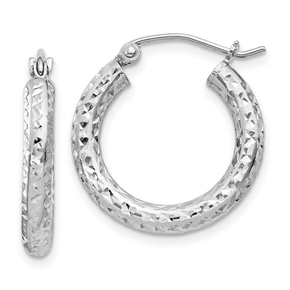 925 Sterling Silver Rhodium Plated Women's 3mm Textured Tube Hoop Earrings | 20mm