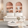 thumbnail image 5 of 73.2" Queen Pull Out Sofa Bed, 3-in-1 Convertible Sleeper Sofa, Multi-Functional Velvet Loveseat Bed, Beige/White, 5 of 9