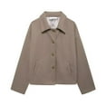 thumbnail image 3 of Womens Cropped Pea Coat Casual Button Down Short Jackets Fall Winter Outerwear Brown S, 3 of 9