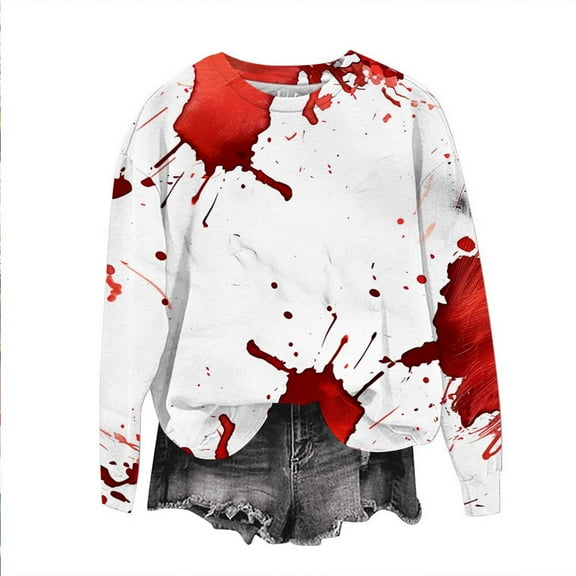 Jsaierl Women's Halloween Sweatshirts Funny Pumpkin Ghost Graphic Sweatshirt Loose Fit Round Neck T-shirt Long Sleeve Tunic Pullover Tops Halloween Party Supplies