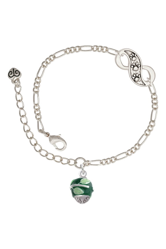 Silvertone Lime Leaves on Green Band Spinner Silver-tone Paw Infinity Link Chain Bracelet, 6"+2" Extender