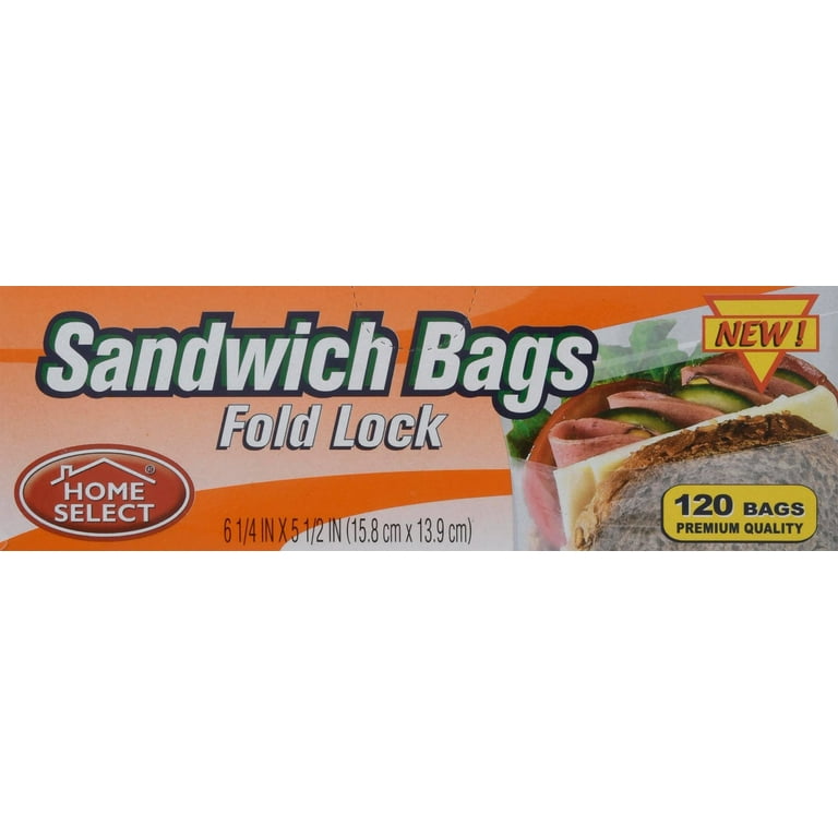Home Select Sandwich Bags, Fold Lock, 120 Ct 