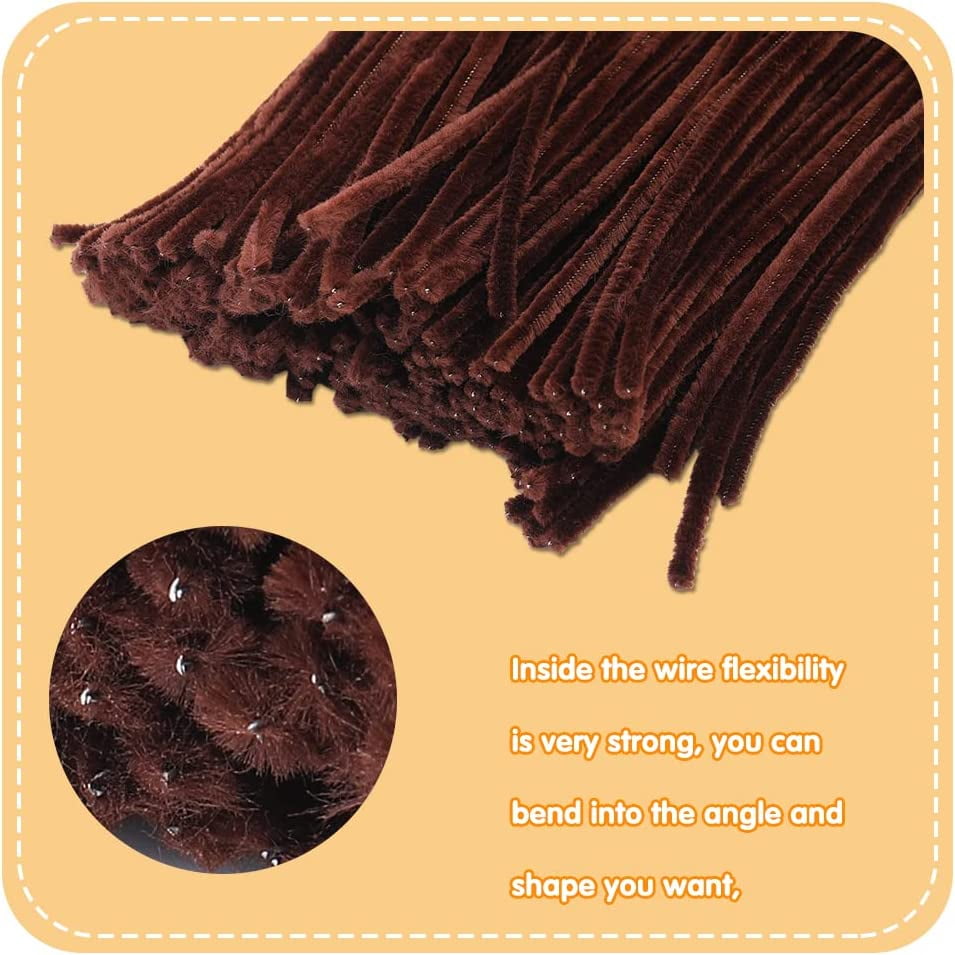 100 Pieces Pipe Cleaners Chenille Stem Solid Color Pipe Cleaners Bulk for  Halloween、Christmas DIY Craft Supplies Thick Dark Brown Pipe Cleaners  Chenille Stems 