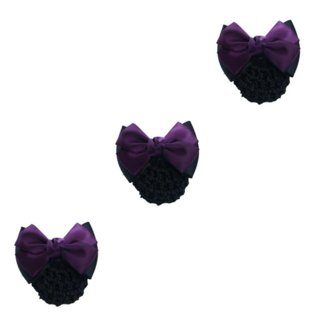 relayinert Cloth Elegant And Professional Bow Hair Net For Stylish Ladies Wide Application Bow Work Hair Clips Two Bows-dark purple 3Set