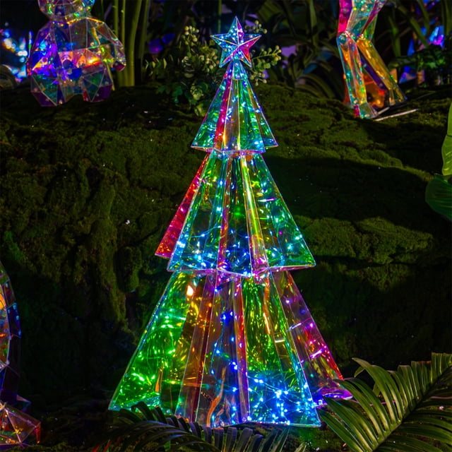 Árbol de Navidad Hexagonal con Luces Led de 3 Niveles | Decoración Navideña Iluminada Multicolor | Manualidad de Mesa de Plástico para El Hogar, La Oficina o Fiestas | 37,5 X 21,8 X 10 Cm