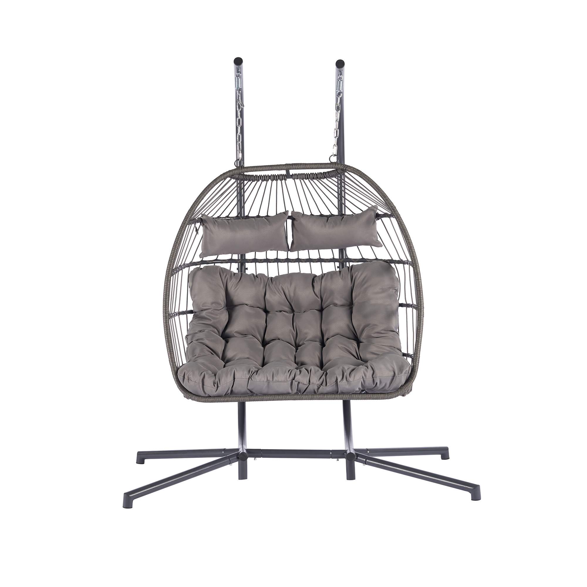BTMWAY 2 Person Wicker Egg Chair with Stand and Removable Cushion, Outdoor Indoor Swing Hammock Chair Hanging Basket Chair for Patio Balcony Porch Living Room, Light Gray - image 3 of 9