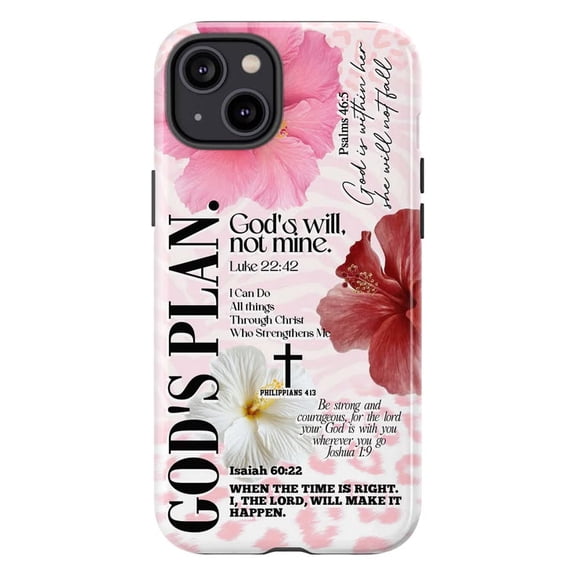 Aesthetic God's Plan Phone Case, Pink Leopard Floral Religious Bible Verse Cover for iPhone 17 16 15 14 13 12 11 Plus Pro Max Mini