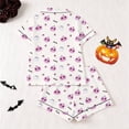 thumbnail image 4 of CUZIBR Womens Pajama Sets Halloween Pumpkin Ghost Bat Spider Web Print Lapel Collar Short Sleeve Shirt Shorts 2 Pieces Sleepwear Loungewear,33-White, 4 of 9