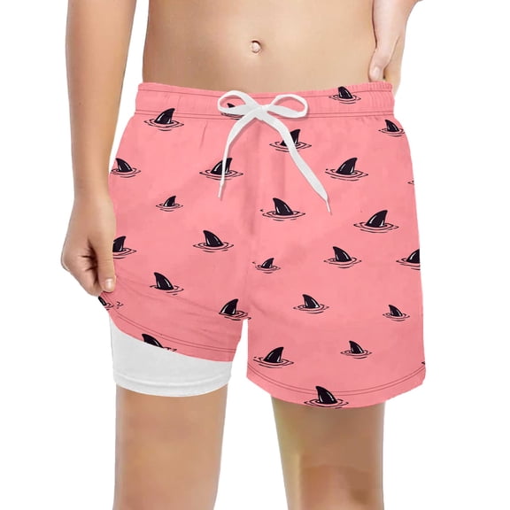 SGMVNU Boys Swim Trunks Compression Liner Beach Board Shorts Toddler Boys Bathing Suit 5t Swimwear 2 in 1 Drawstring Bathing Suits(Size 5-6 Years,1-Color A)