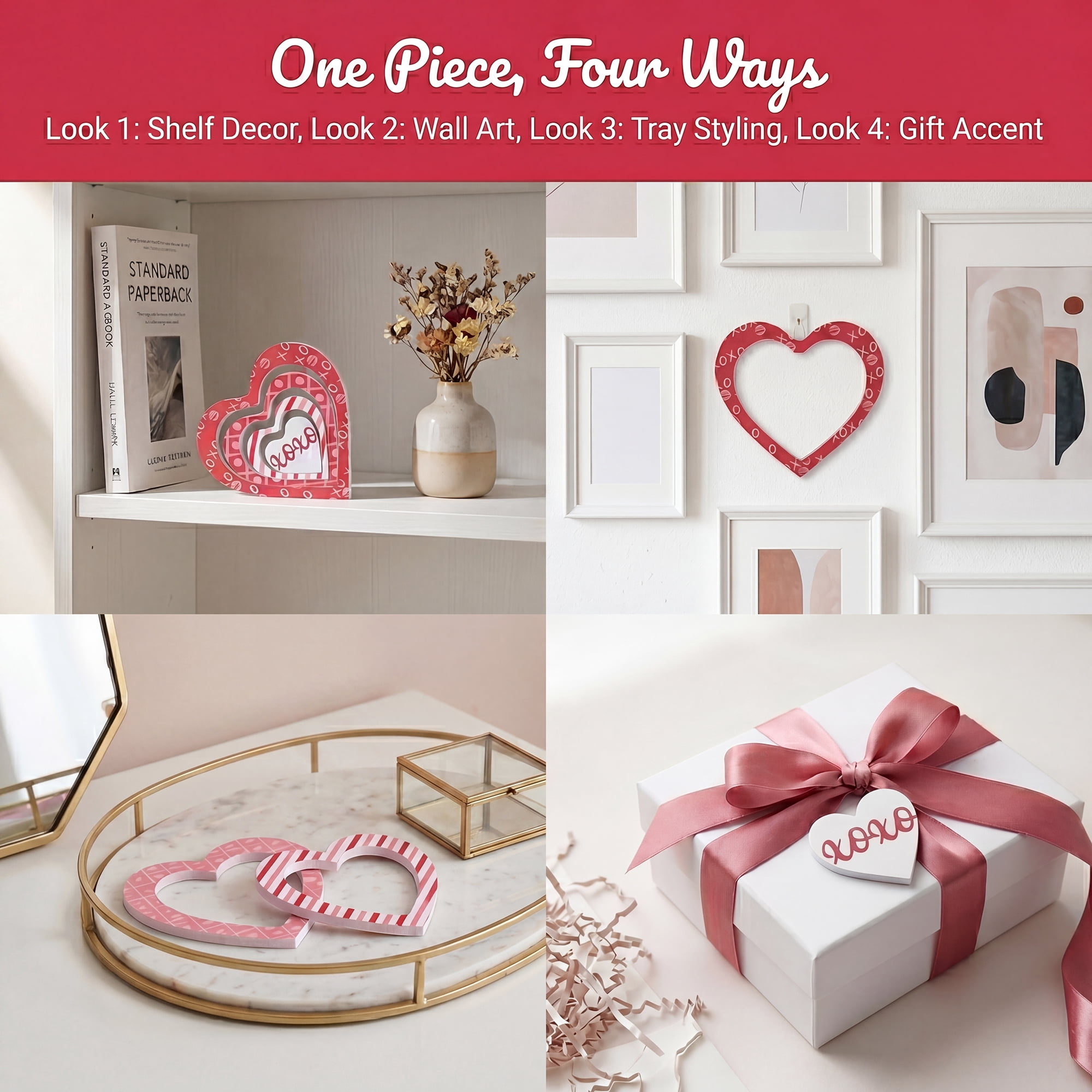 Unique Bargains Wooden Heart Table Decor Removable Stackable Heart Sign Style E 5.1in
